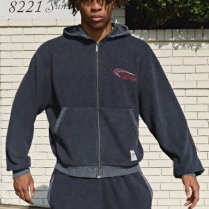 Oversized Boxy Reverse Distressed Embroidered Funnel Zip Through Hoodie