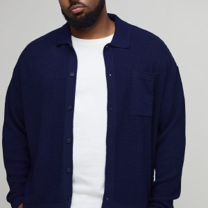 Plus Boxy Rib Long Sleeve Knitted Shirt