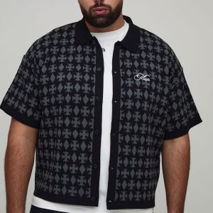 Plus Oversized Boxy Fit Jacquard Patch Knitted Shirt