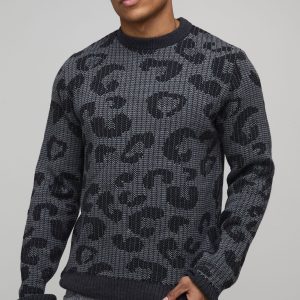 Slim Fit Leopard Jacquard Knitted Jumper