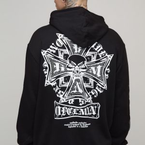 Tall Oversized Gothic Rhinestone Graphic Hoodie