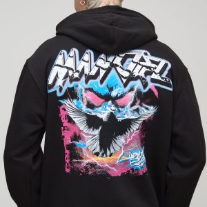 Tall Oversized Gothic Dove Rhinestone Graphic Hoodie