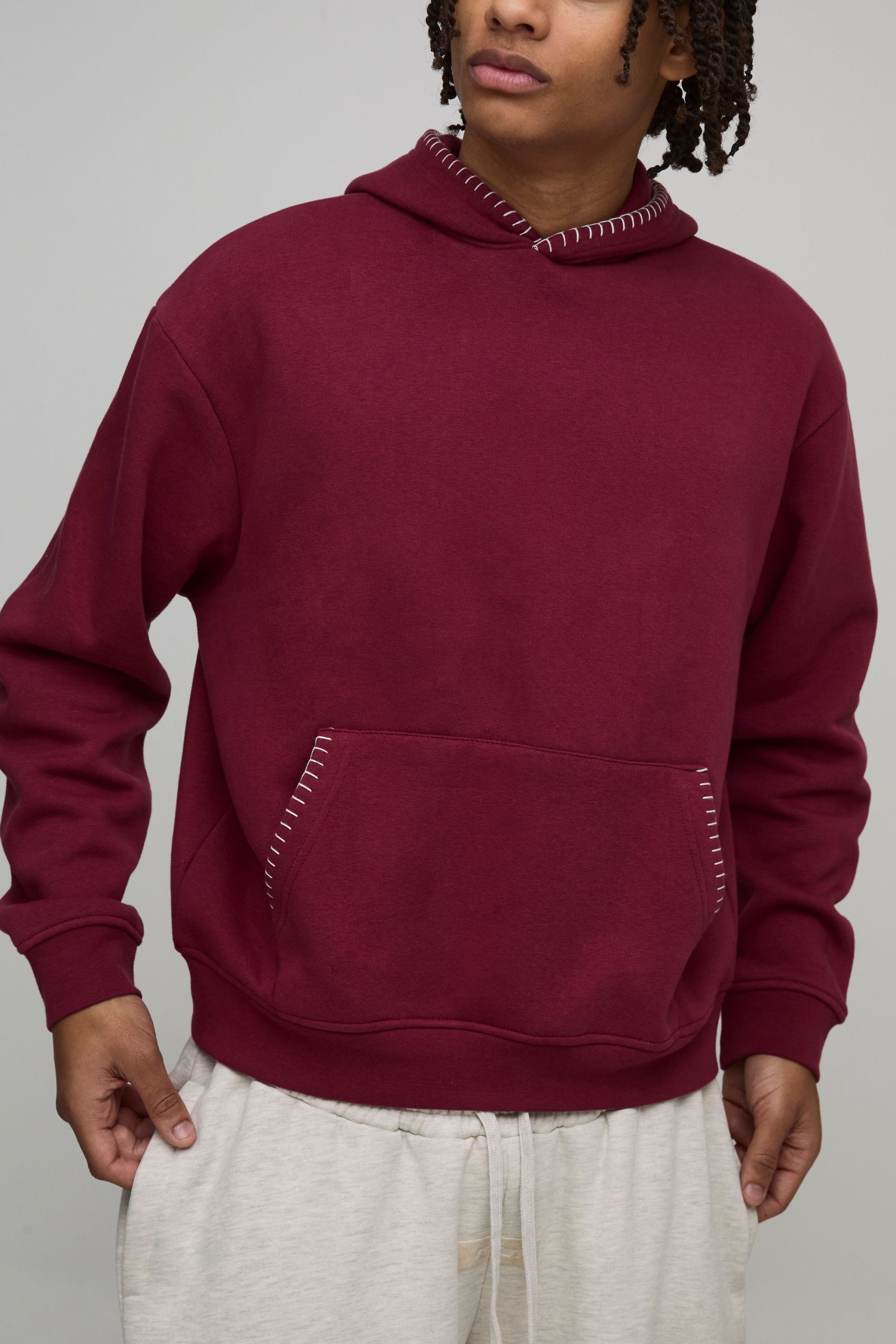 Oversized Boxy Blanket Stitch Hoodie