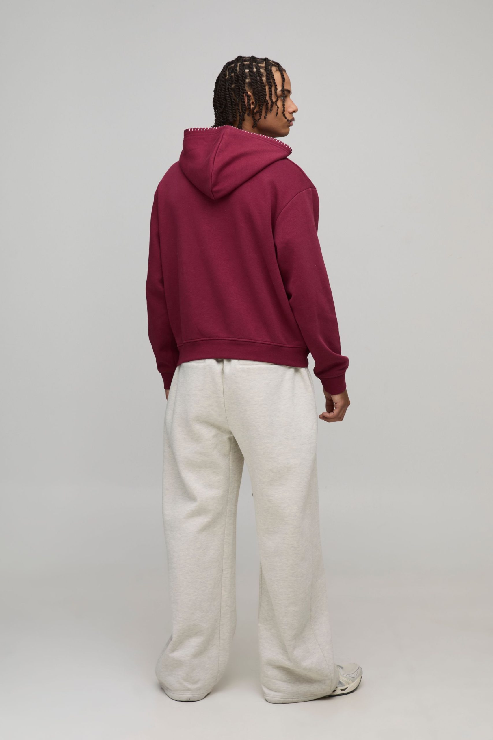 Oversized Boxy Blanket Stitch Hoodie - Image 2