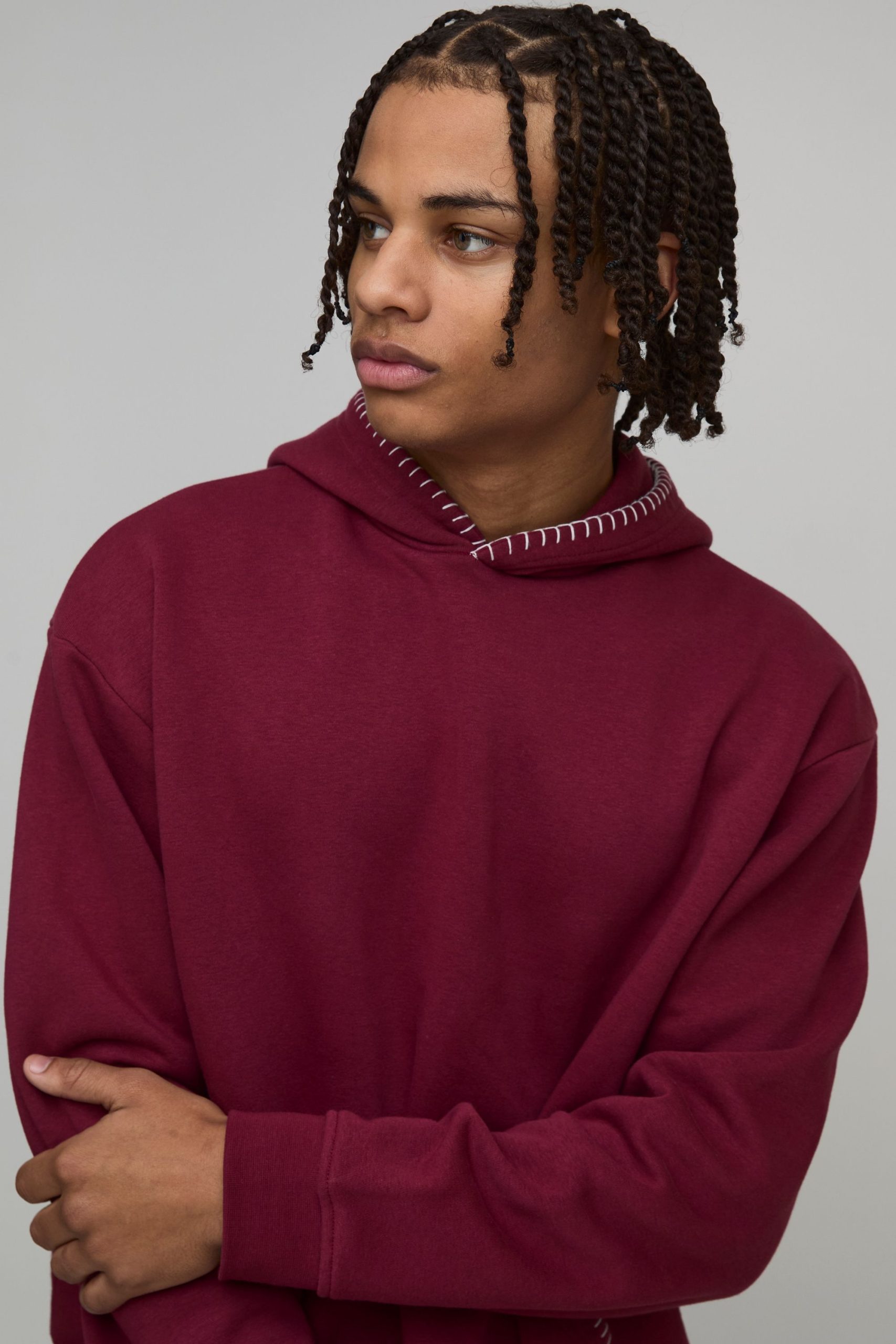 Oversized Boxy Blanket Stitch Hoodie - Image 3
