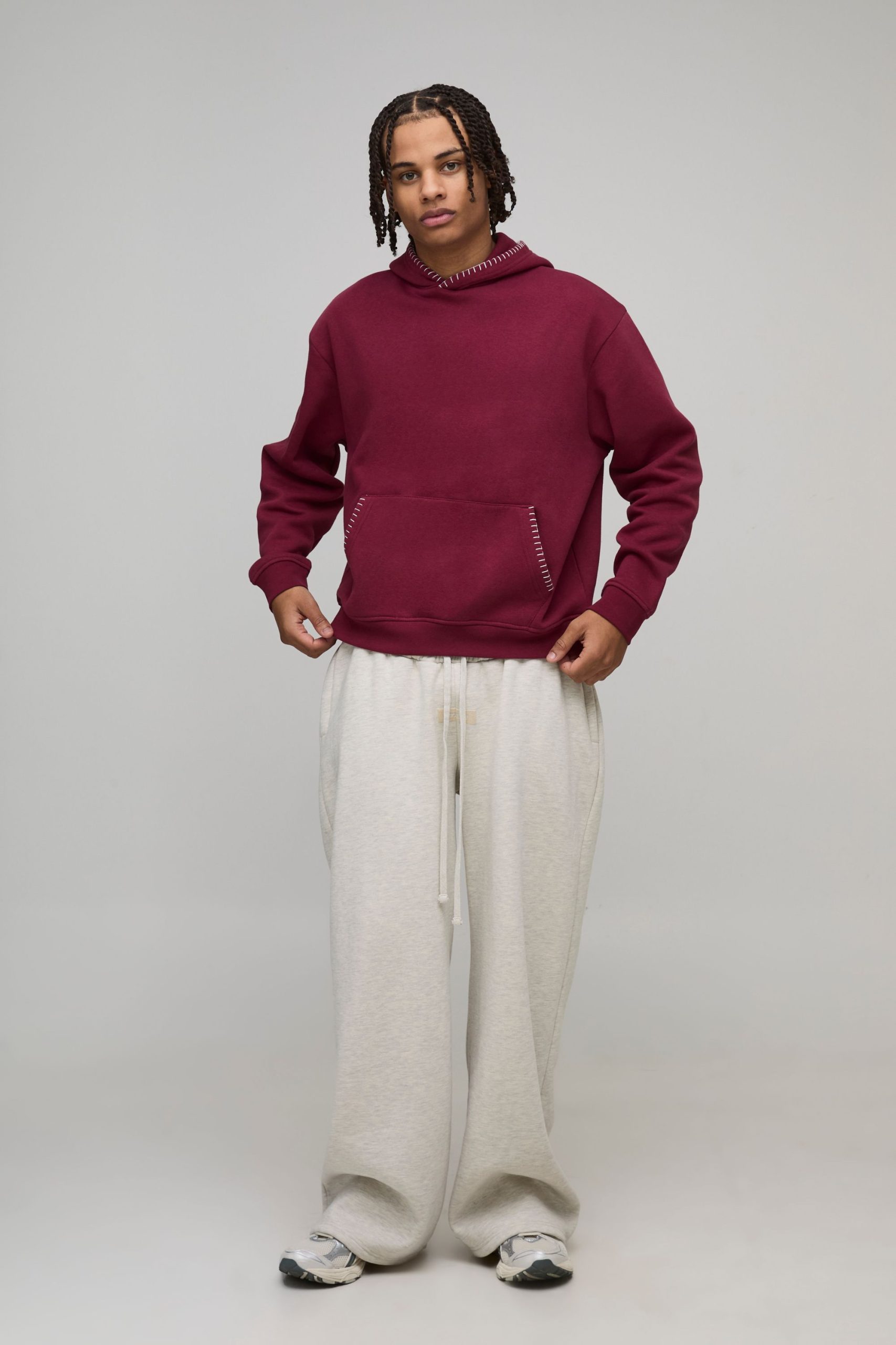 Oversized Boxy Blanket Stitch Hoodie - Image 4