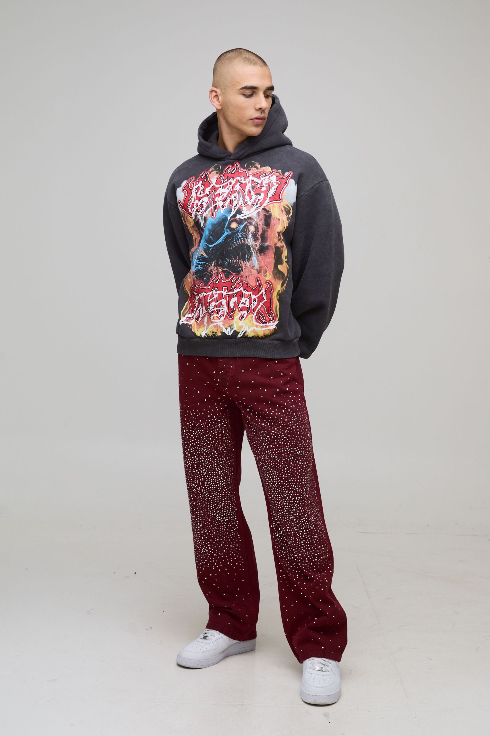 Oversized Boxy Acid Wash Heavy Metal Graphic Distressed Hoodie - Image 4
