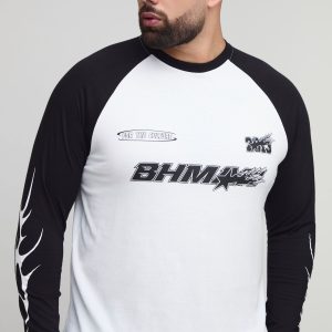 Plus Regular Fit Moto Graphic Long Sleeve Raglan T-Shirt