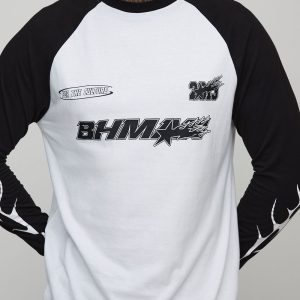 Tall Regular Fit Moto Graphic Long Sleeve Raglan T-Shirt