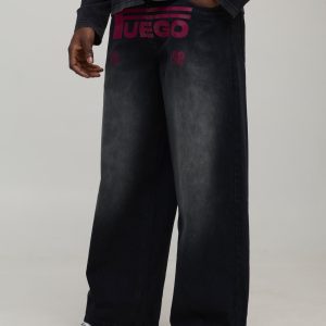 Baggy Fit Fuego Printed Washed Jeans