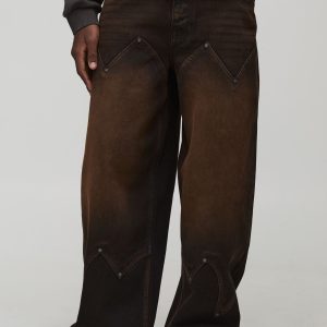 Baggy Fit Washed Western Panel Jeans