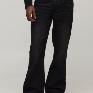 Straight Flared Washed Western Panel Jeans