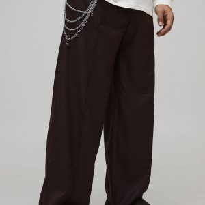 Baggy Fit Check Pin-tuck Smart Trouser With Chain