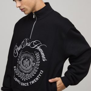 Oversized Boxy Collegiate Varsity Funnel Neck Quarter Zip Sweatshirt
