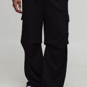 Wide Leg Cargo Pocket Toggle Raw Waistband Jogger