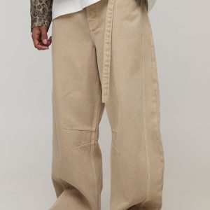 Belted Seam Detail Barrel Fit Jeans