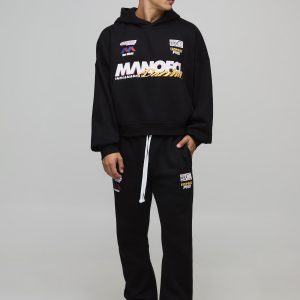 Oversized Boxy Man Moto Stacked Jogger Hooded Tracksuit