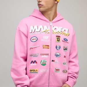 Oversized Boxy Moto Printed Zip Through Hoodie