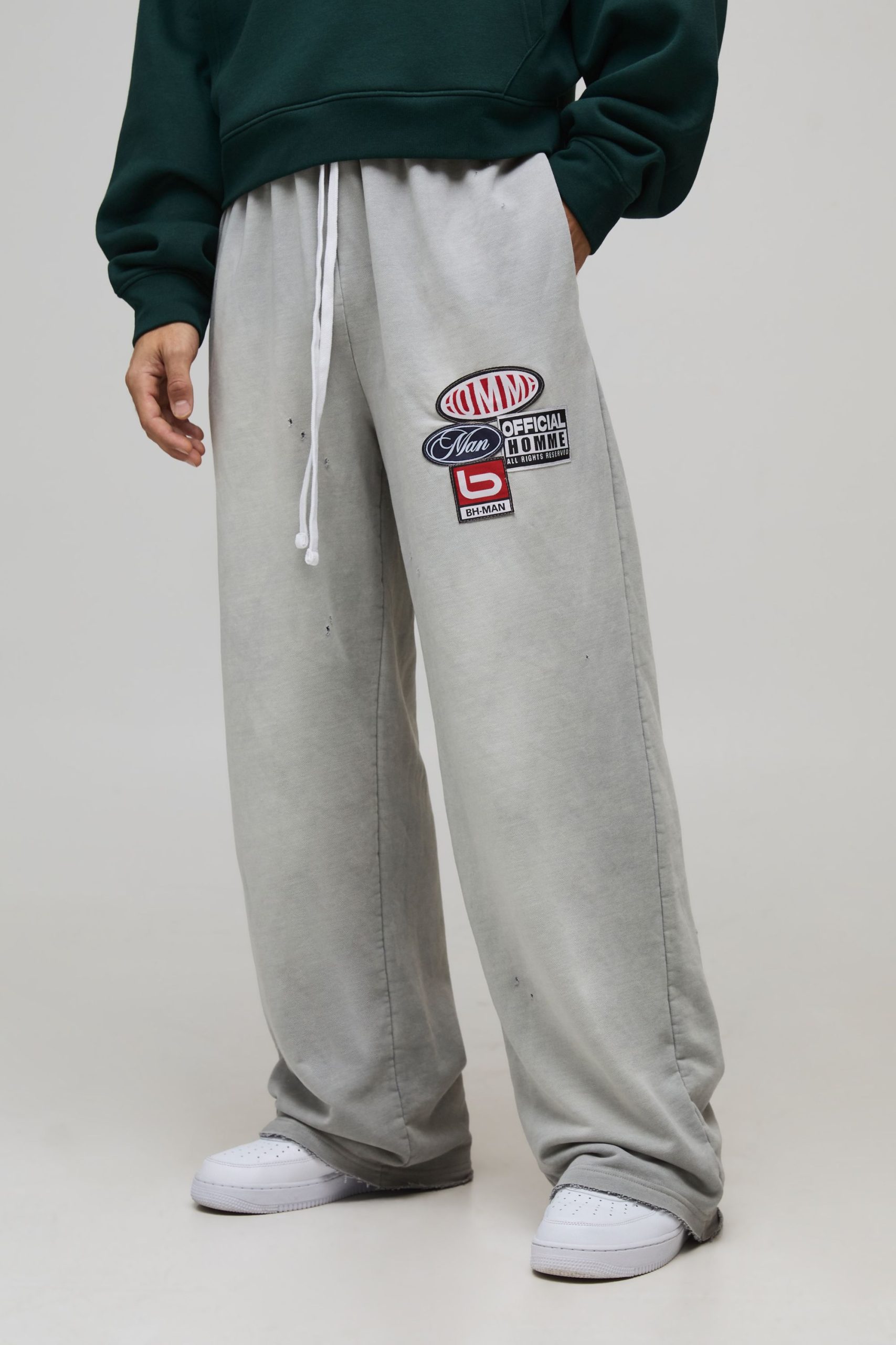 Baggy Fit Moto Applique Washed Joggers