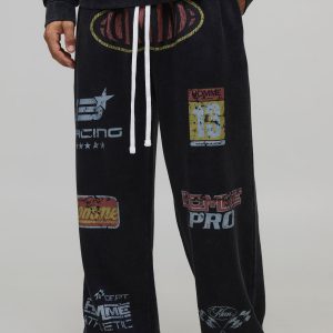 Wide Leg Washed Moto Joggers