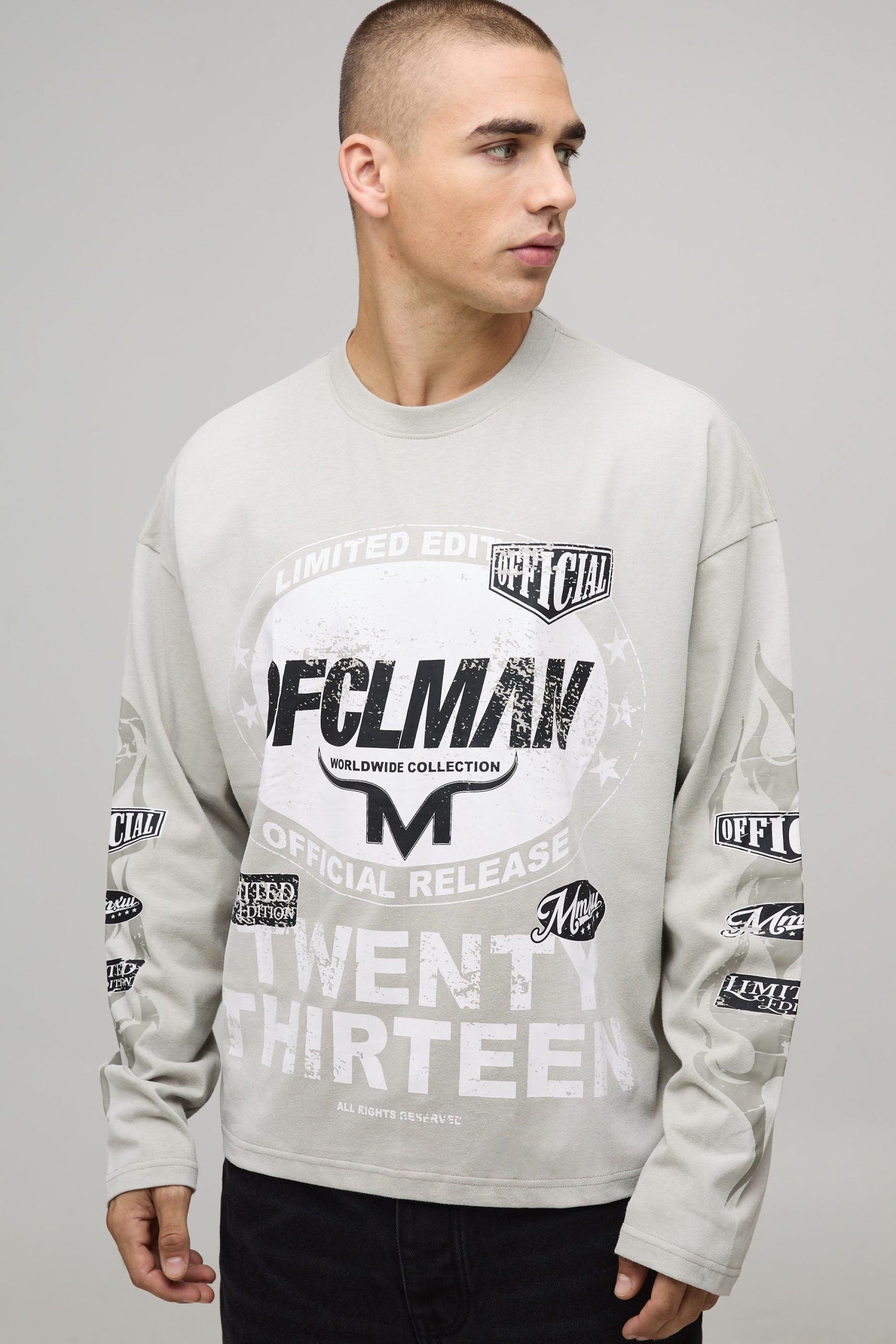 Oversized Boxy Moto Washed Long Sleeve T-Shirt