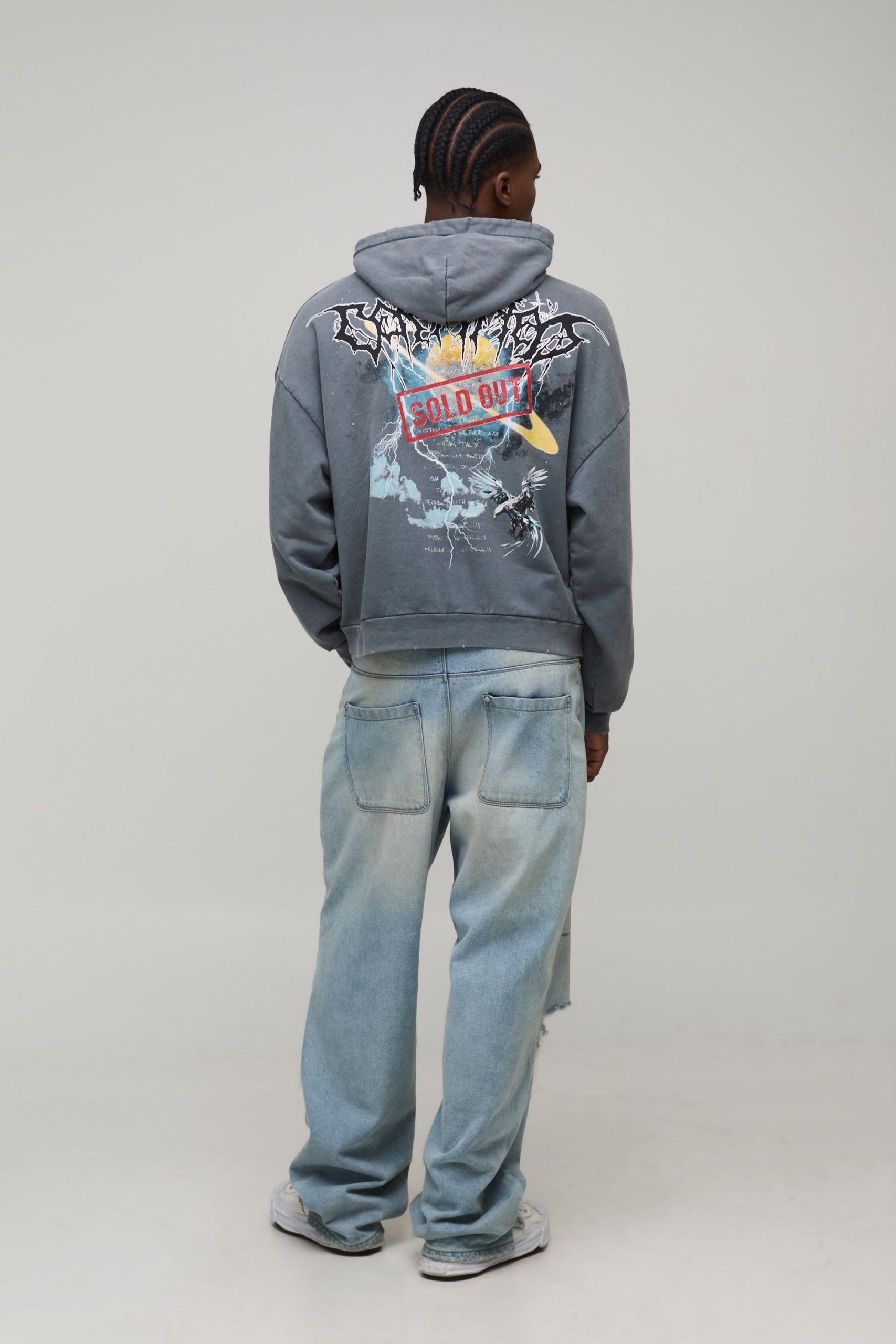 Charcoal Oversized Premium BHM Gothic Acid Wash Printed Hoodie - Image 2