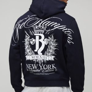 Navy Relaxed Fit The Hamptons Over Seam Printed Hoodie