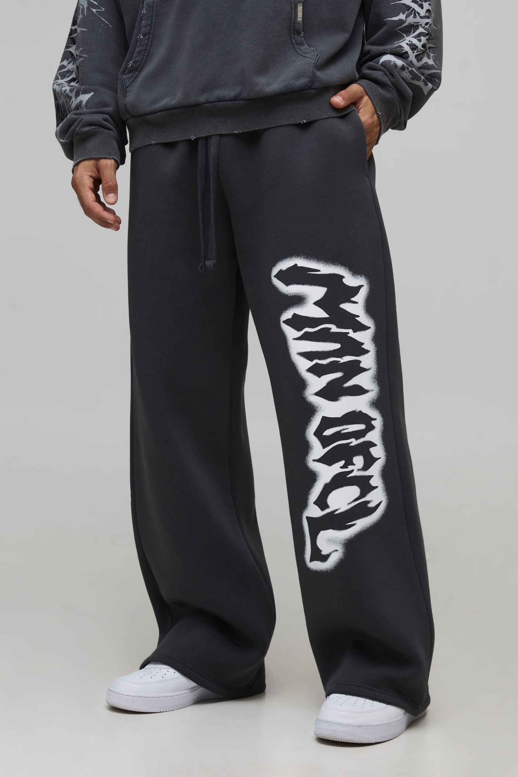 Wide Leg Slogan Printed Jogger