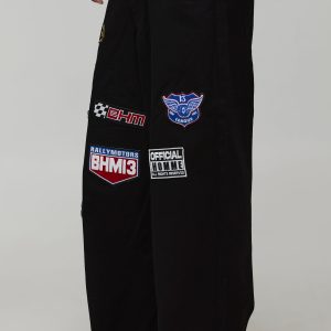 Extreme Baggy Applique Badge Spray Washed Twill Trousers