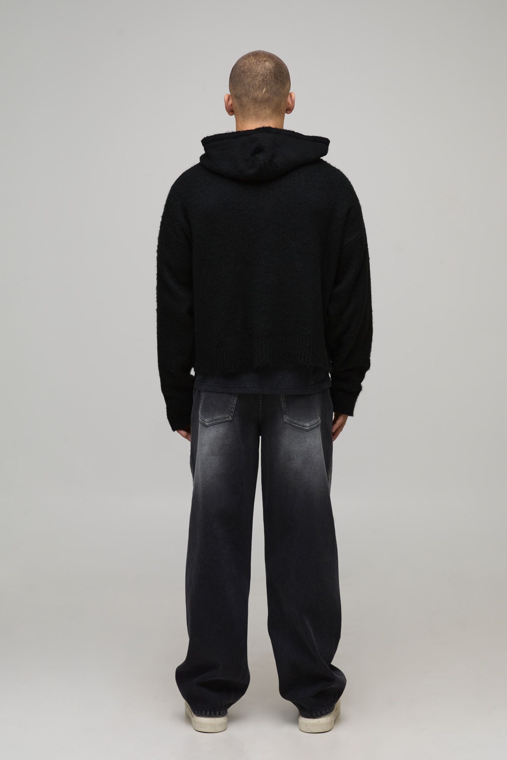 Boxy Fit Fluffy Branded Zip Thru Knitted Hoodie - Image 2