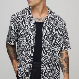 Oversized Short Sleeve Animal Print Shirt