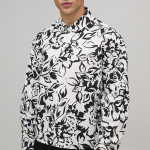 Oversized Boxy Long Sleeve Abstract Print Shirt