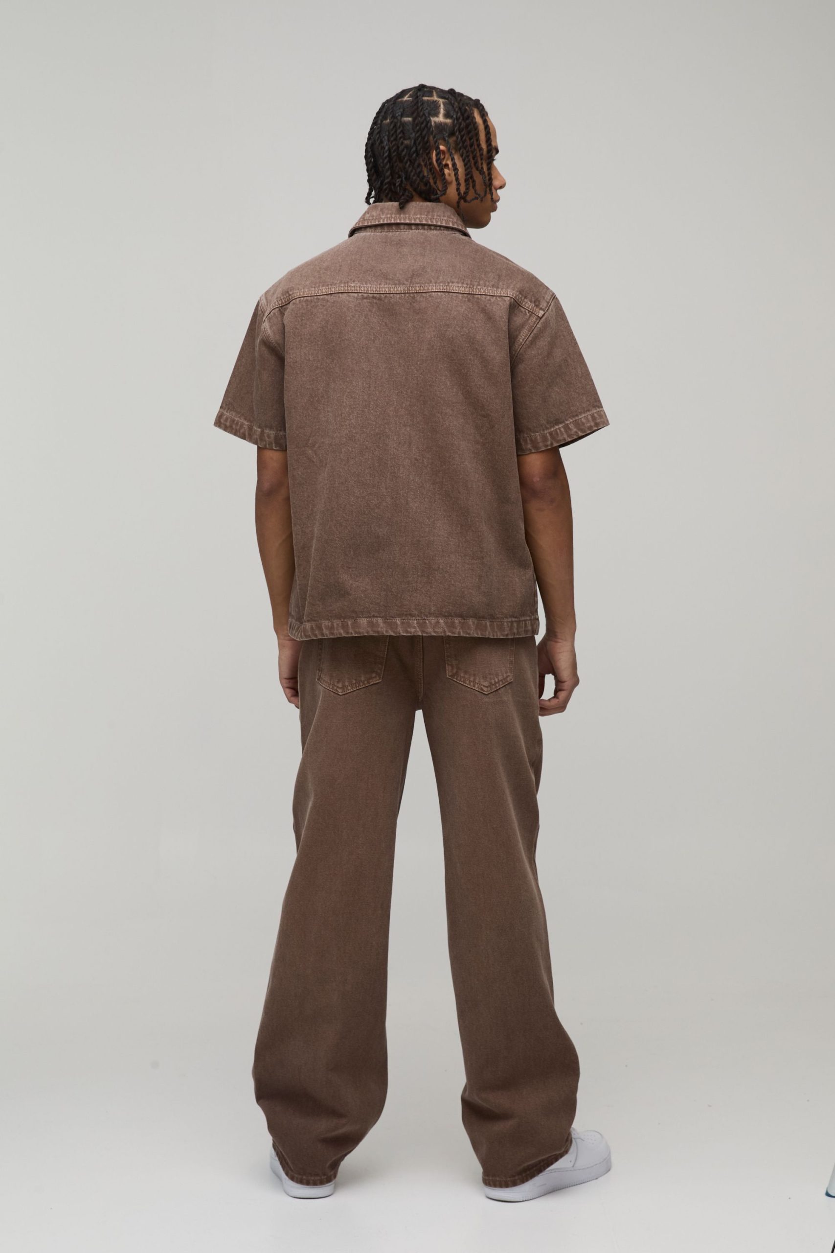 Boxy Fit Tinted Washed 1/4 Zip Denim Shirt - Image 4