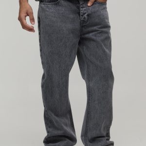 Straight Flared Washed Jeans With Let Down Hem