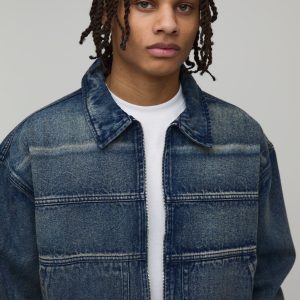 Boxy Fit Washed Denim Harrington Jacket