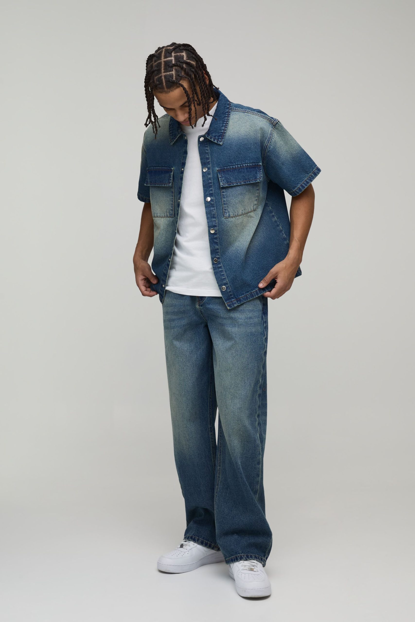 Boxy Fit Washed Pocket Detail Denim Shirt - Image 2