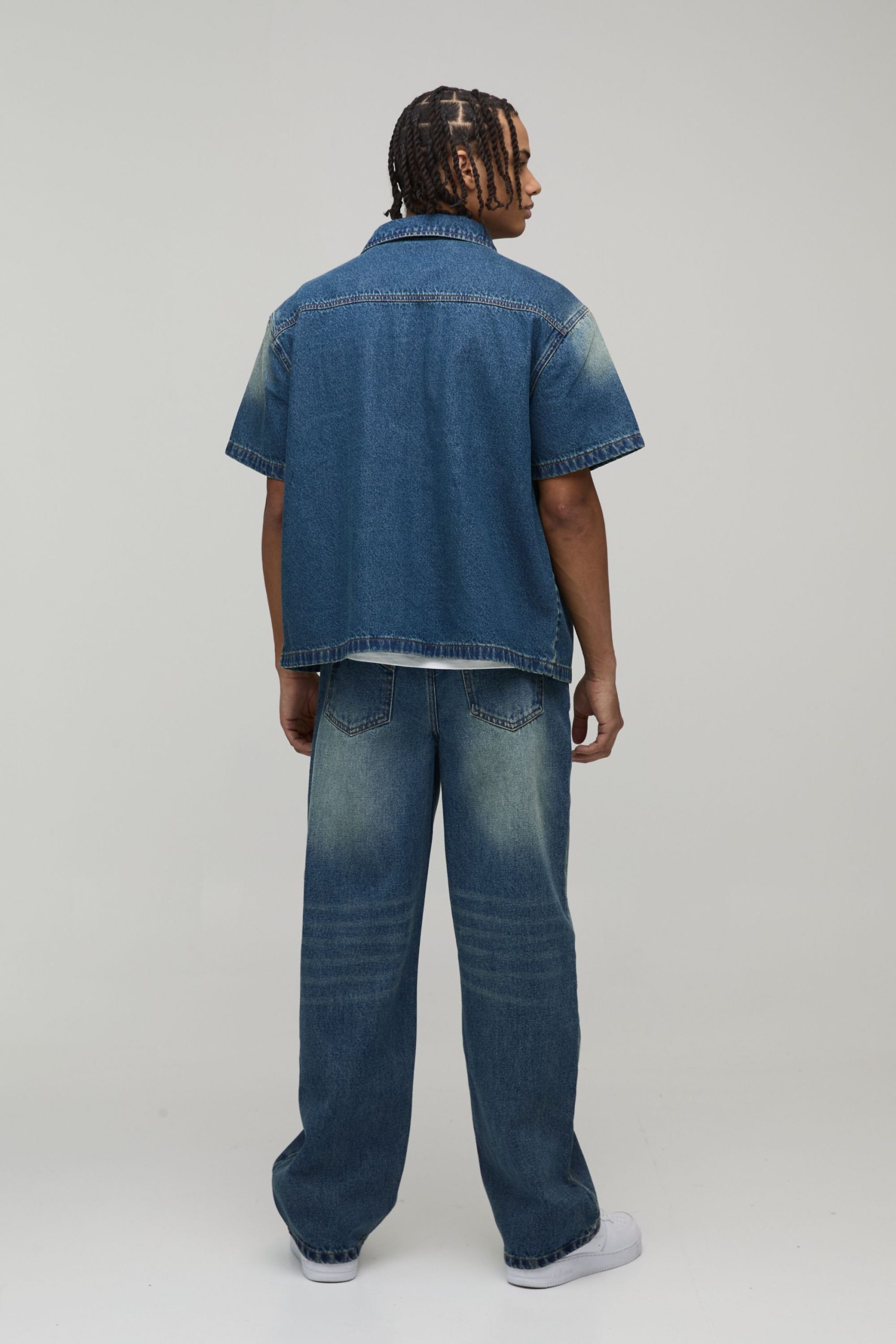 Boxy Fit Washed Pocket Detail Denim Shirt - Image 4