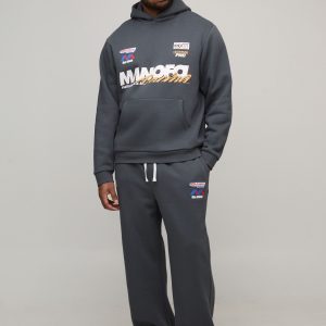 Plus Regular Fit Moto Print Hoodie & Straight Leg Jogger Tracksuit
