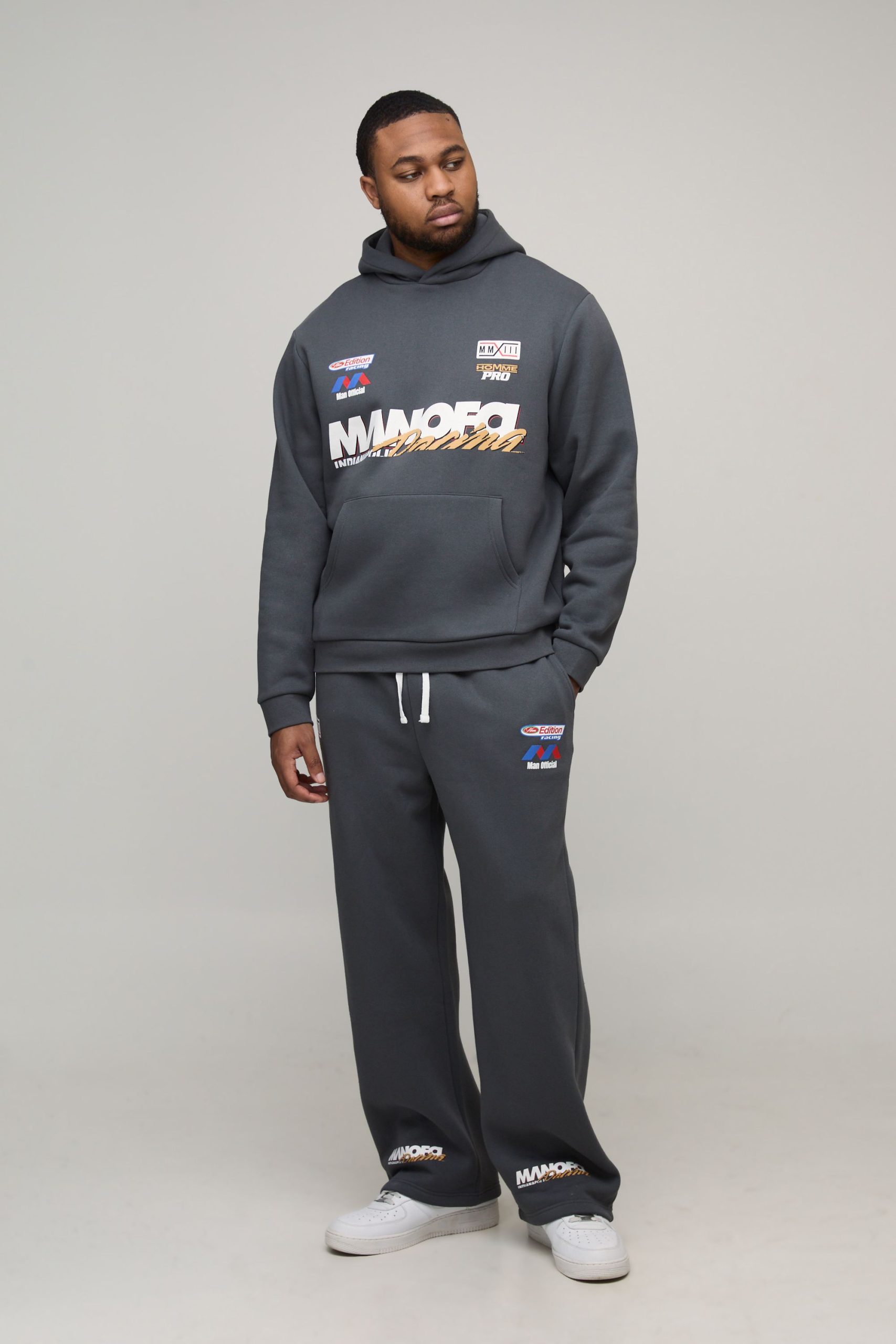 Plus Regular Fit Moto Print Hoodie & Straight Leg Jogger Tracksuit