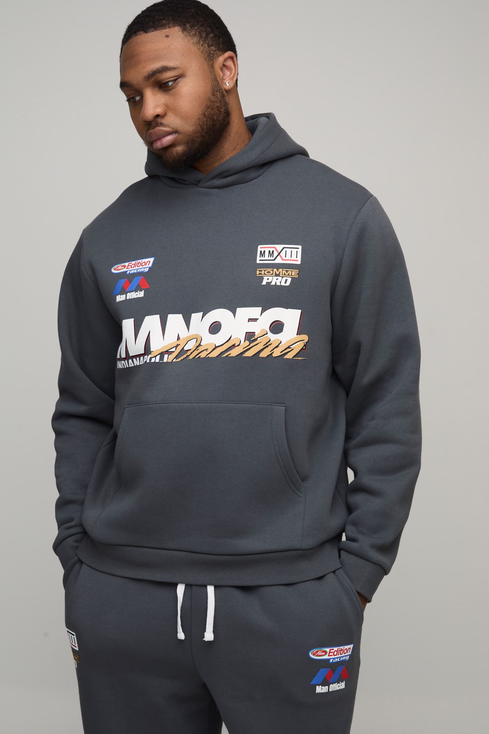 Plus Regular Fit Moto Print Hoodie & Straight Leg Jogger Tracksuit - Image 3