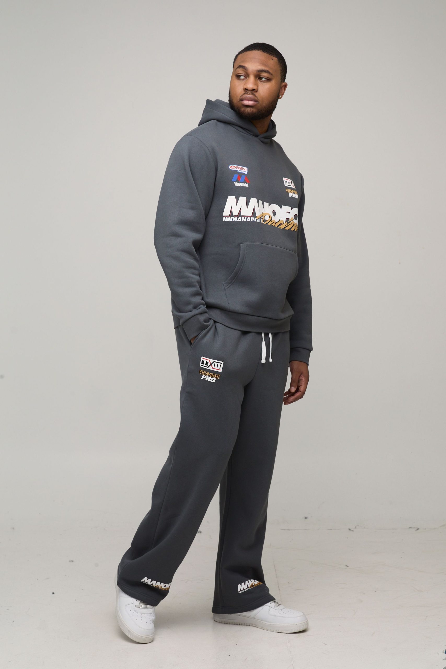 Plus Regular Fit Moto Print Hoodie & Straight Leg Jogger Tracksuit - Image 4
