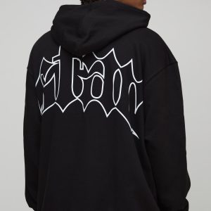 Black Oversized Star Printed Hoodie