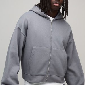 Basic Shrunken Boxy Zip Through Hoodie