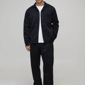 Bonded Scuba Overshirt & Straight Leg Pleated Trouser Set