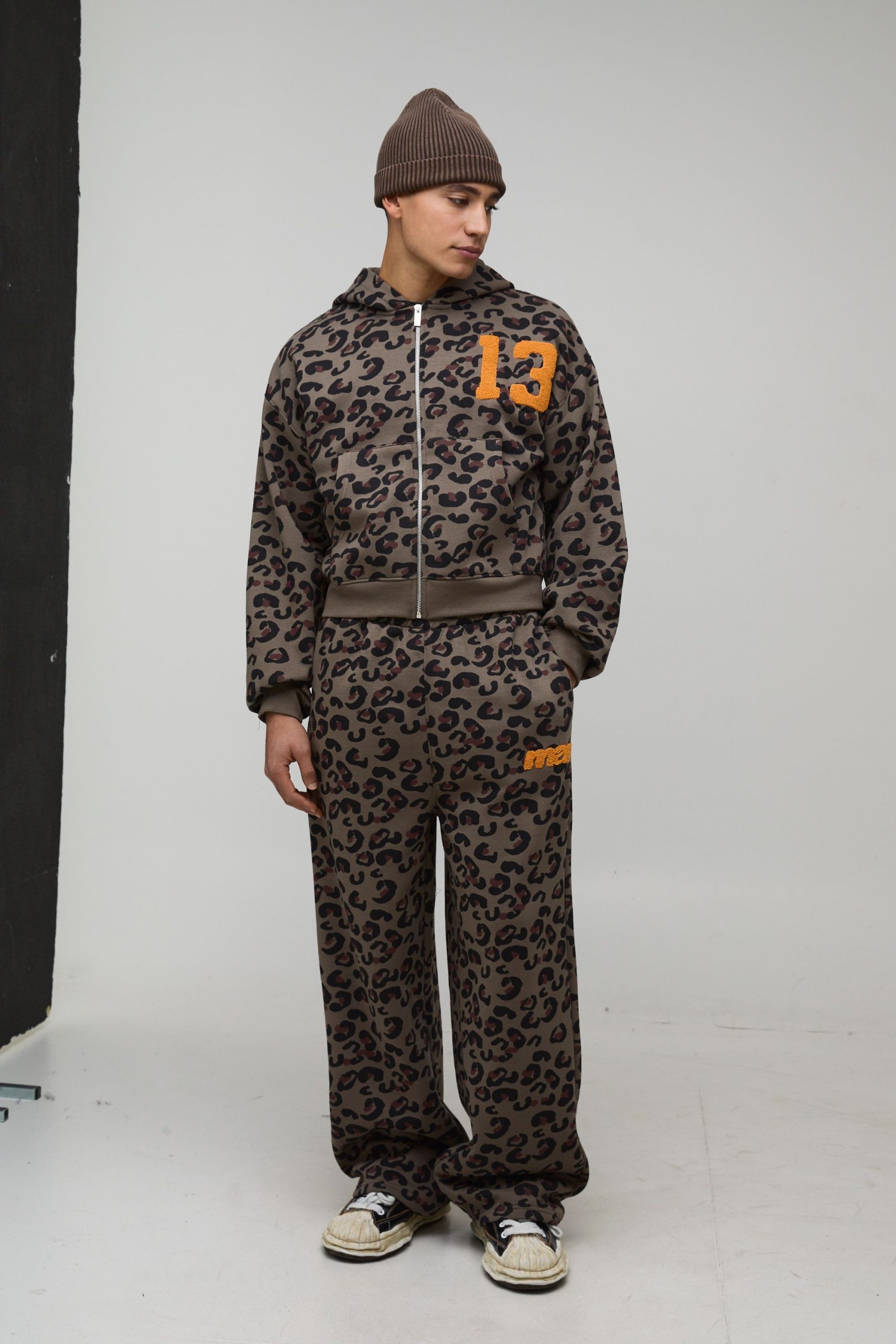 Shrunken Fit Leopard Zip Through Hoodie - Image 4