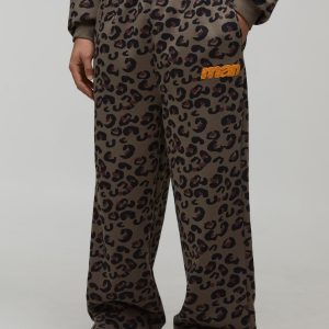 Wide Leg Drop Crotch Leopard Print Joggers