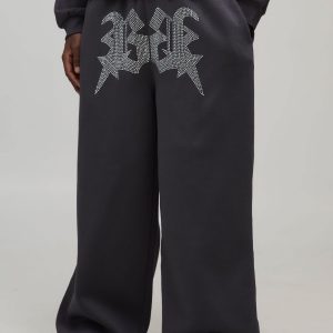 Extreme Wide Leg Rhinestone B Star Joggers