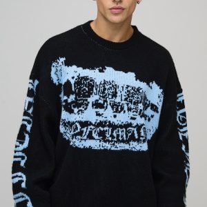 Oversized Boxy OFCL Grills Graphic Brushed Knitted Jumper