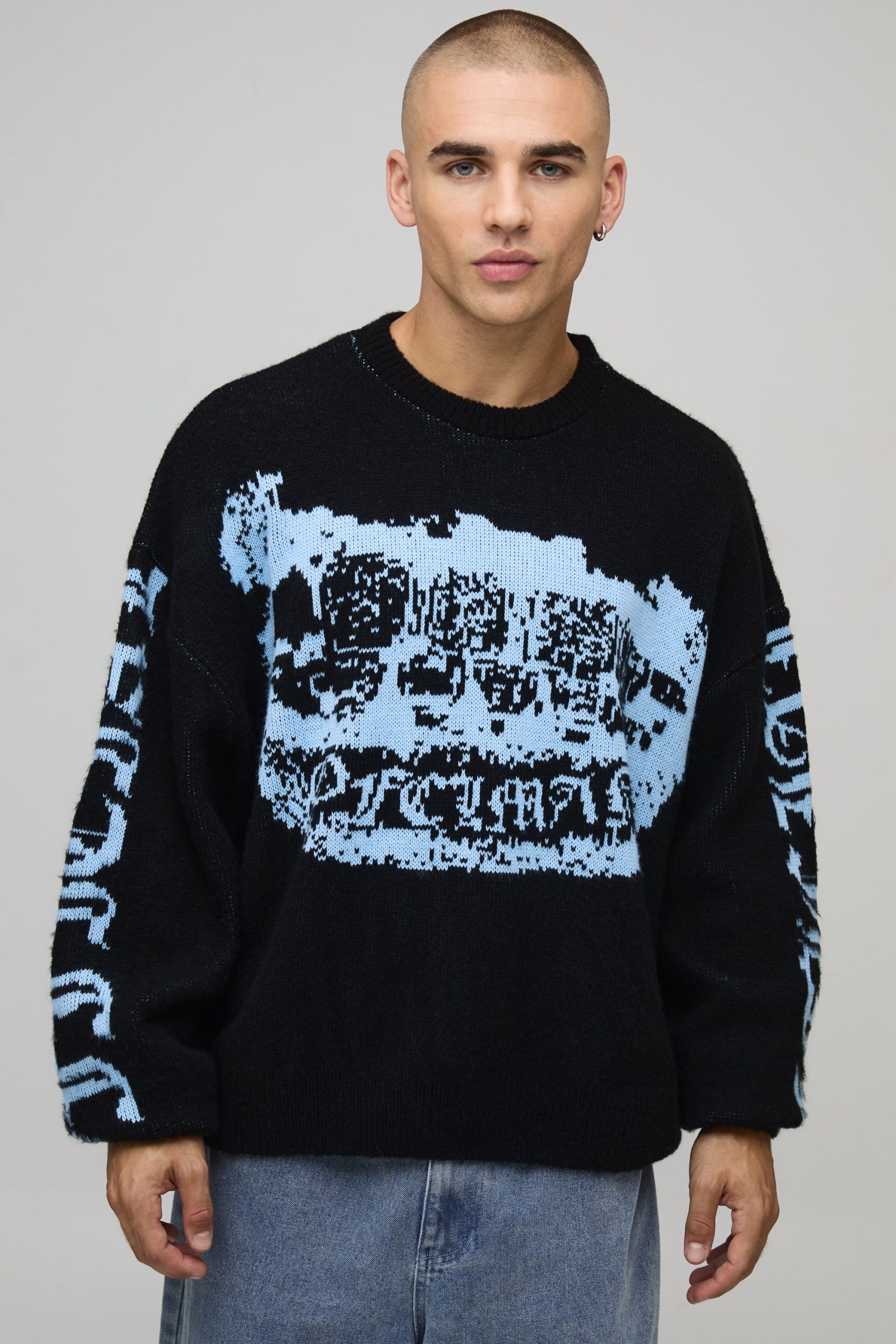 Oversized Boxy OFCL Grills Graphic Brushed Knitted Jumper