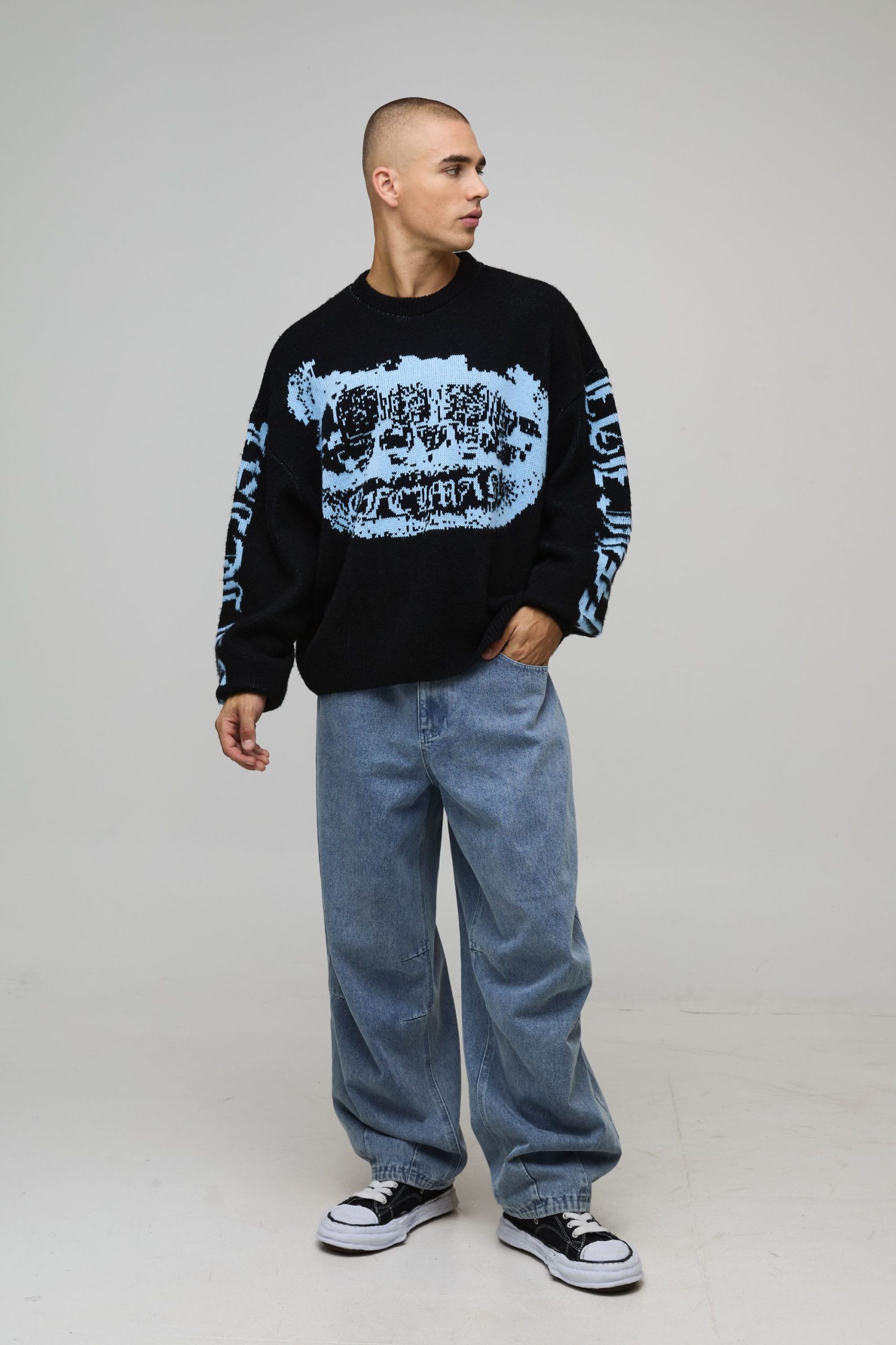 Oversized Boxy OFCL Grills Graphic Brushed Knitted Jumper - Image 4